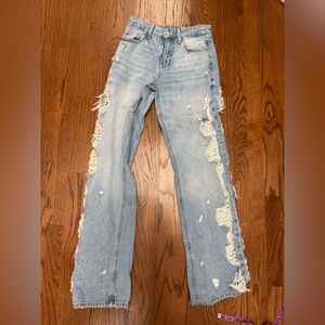 Zara Light Blue Distressed Flare Jeans
